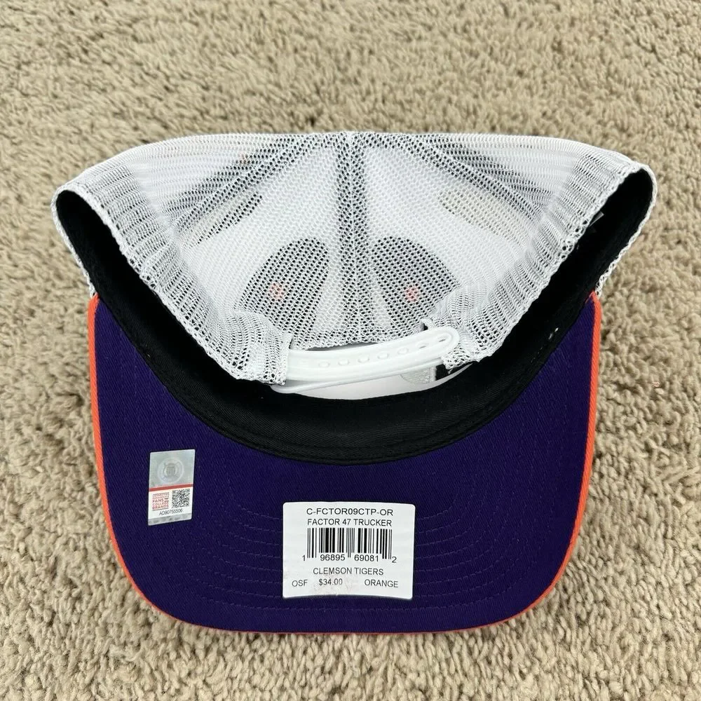Clemson Tigers Hat '47 Brand Trucker Snapback Orange‎ Factor White Mesh Cap NWT